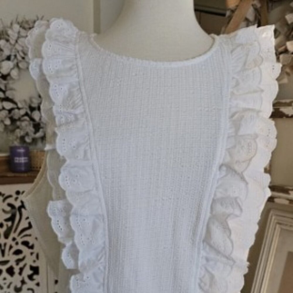 NWT ANTHROPOLOGIE Amadi Eyelet Ruffle Sleeveless Top White